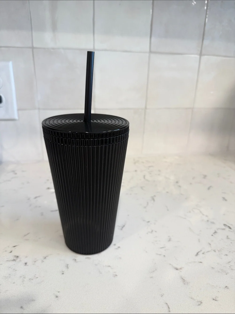 Starbucks Matte Black Ribbed Cold Cup with Straw, 16oz